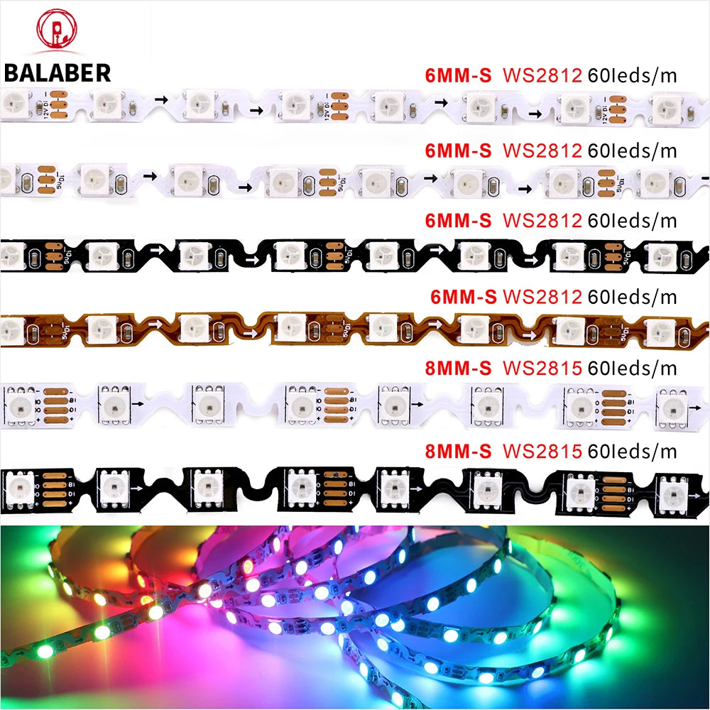 ruban led flexible 60 diodes 5v 12v ws2812 ws2815 blanc noir cuivre moderne technologique