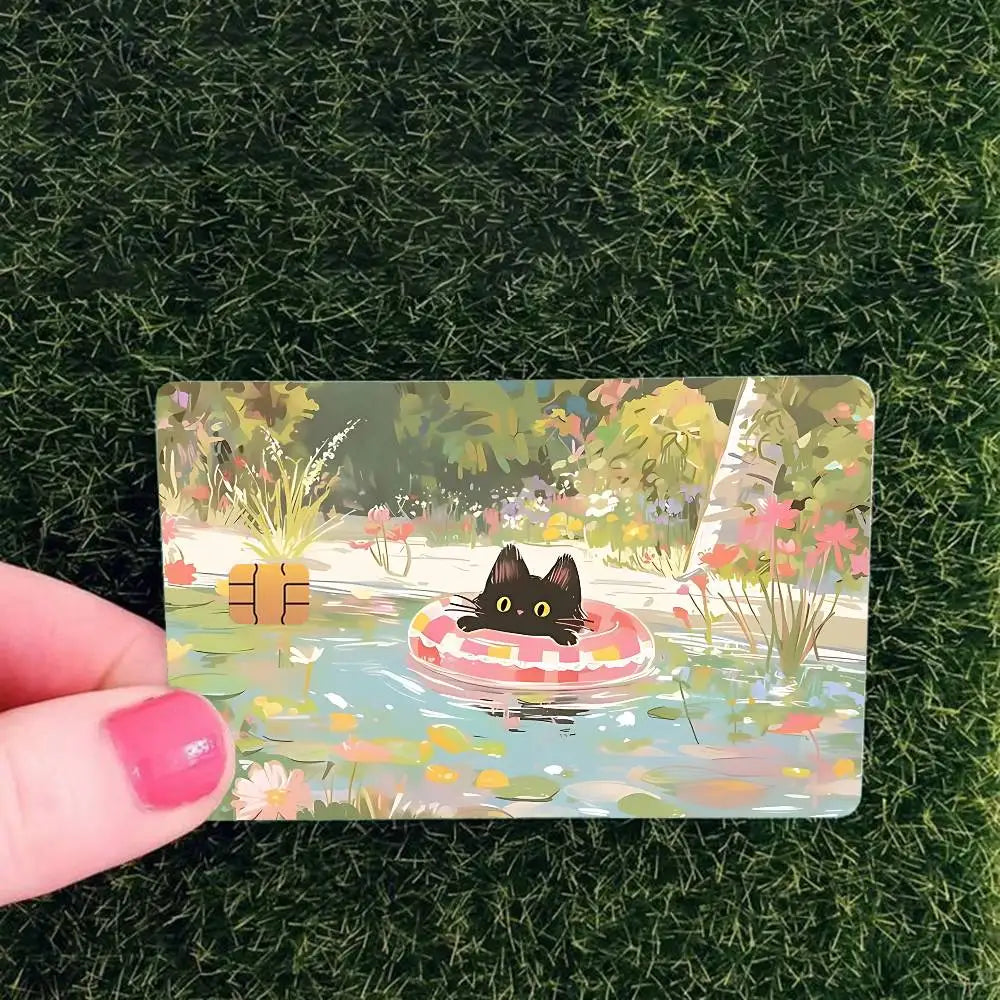 cartes credit personnalisables illustration chats noirs blancs fond nature adhésif inclusion fourrure animé collectionneau