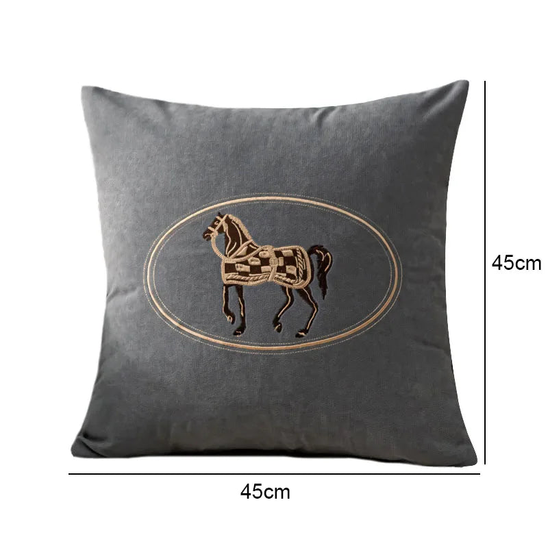 coussins brodés cheval moderne taie d'oreiller polyester coton respectueux environnement vert rose jaune bleu
