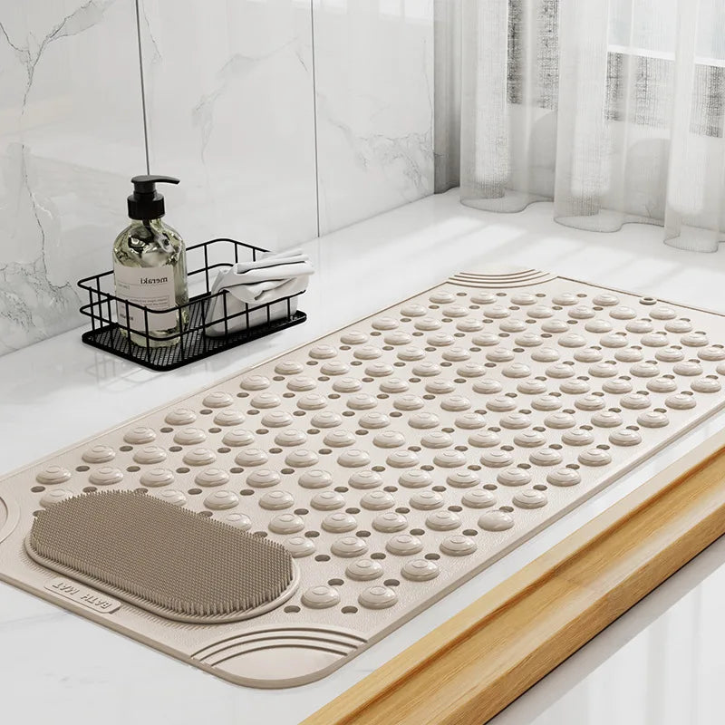 tapis douche bain moderne anti dérapant pvc texturé crème picots absorbants sécurité enfants