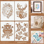 pochoirs peinture animaux lion cerf hibou papillon art décoratif adhésif tissu mur