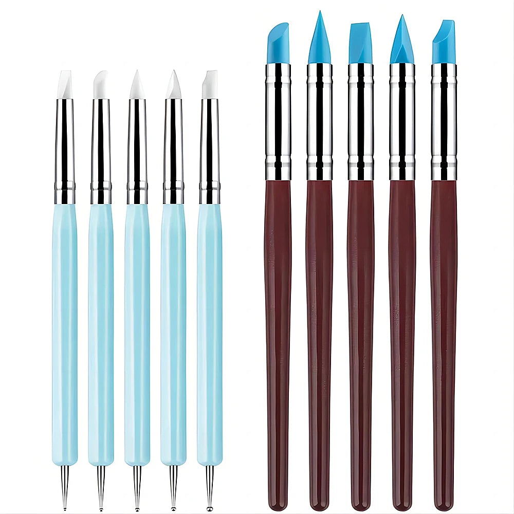 stylos pointe silicone bleu clair brun foncé pointes diverses modernes lisses opaques sculpteur nail