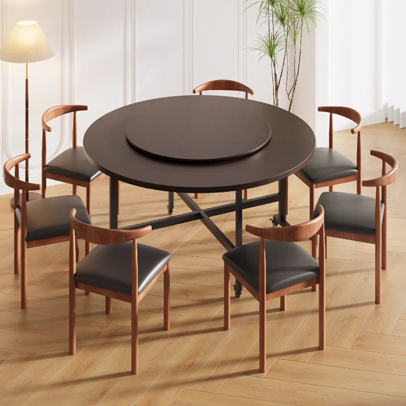 table manger ronde pliante bois marron plateau tournant six chaises modernes