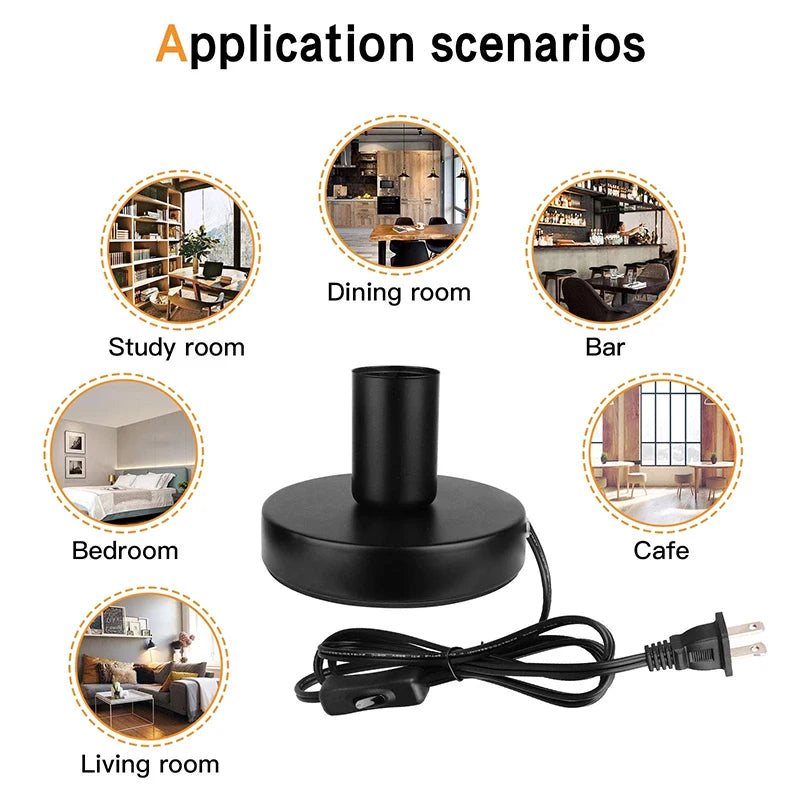 support lampe moderne noir blanc doré argenté rond lisse opacité câble prise us plug