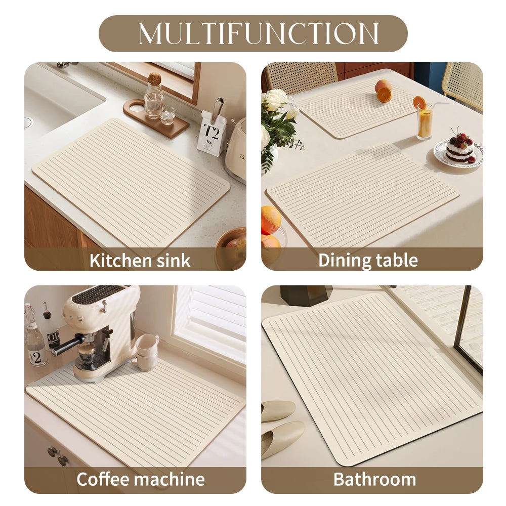 tapis cuisine absorbant anti dérapant résistant chaleur moderne beige clair rayures horizontales
