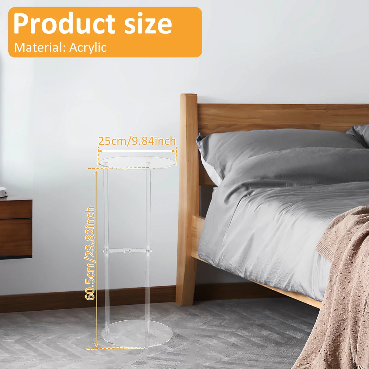 table ronde transparente moderne table basse minimaliste diamètre 25cm hauteur 60.5cm plateau opaque