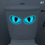 stickers toilette visage souriant yeux grands ouverts adhésifs amovibles cartoona lumineux salle bain bleu