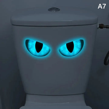 stickers toilette visage souriant yeux grands ouverts adhésifs amovibles cartoona lumineux salle bain bleu