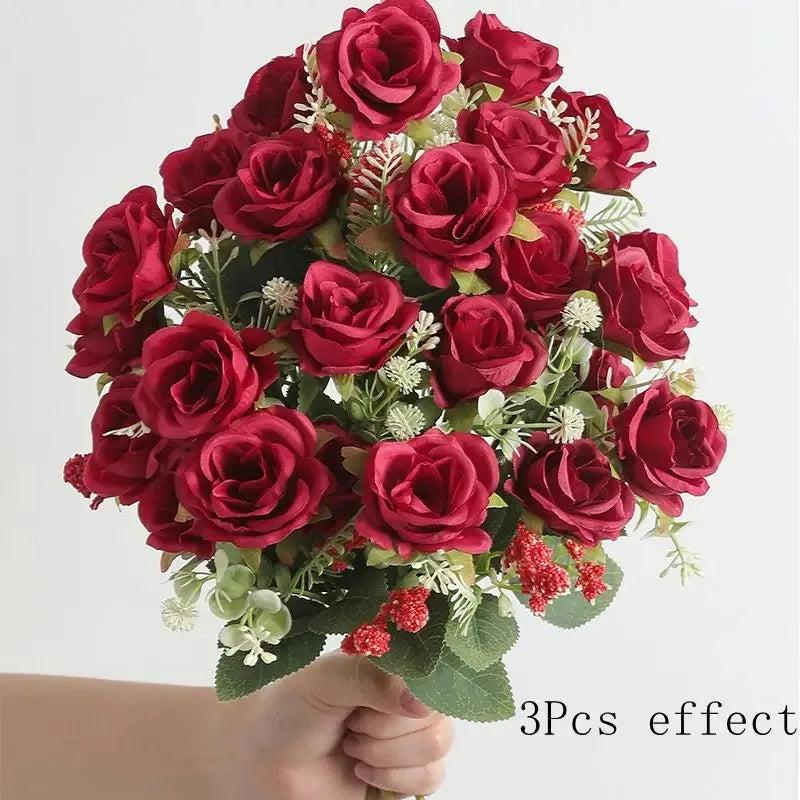 bouquet roses artificielles 30cm soie blanc rose rouge naturel decoration maison vase fleurs intérieur