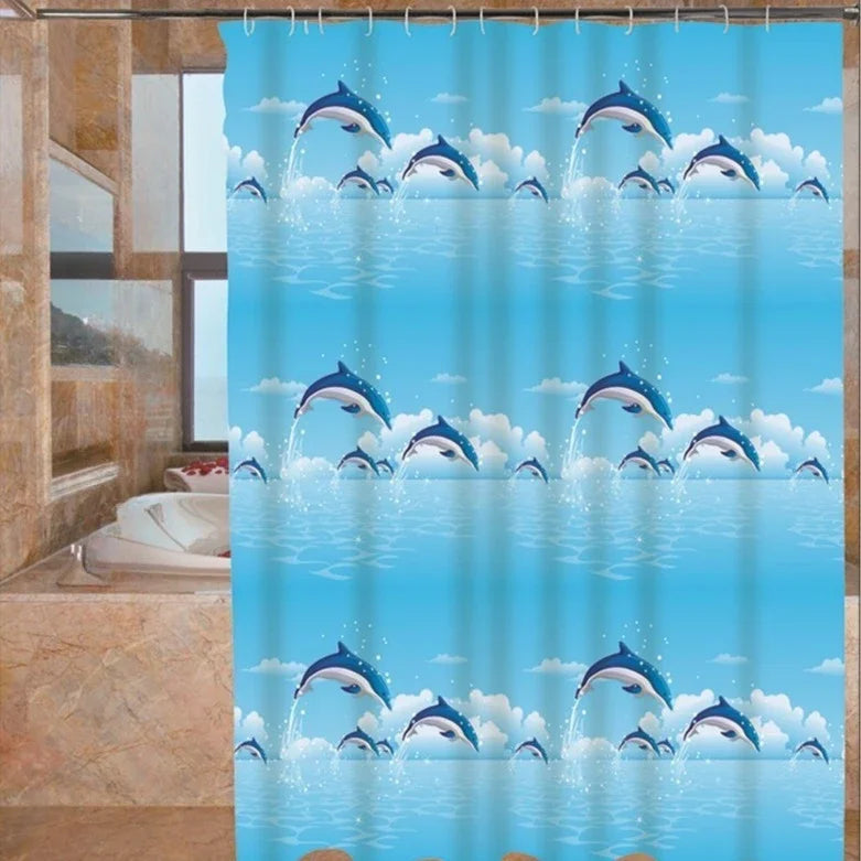 rideau douche dauphins sautant bleu clair nuages moderne rapide séchage ourlet standard peva appartment