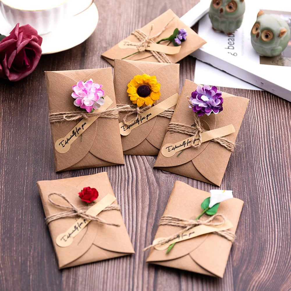 cartes voeux vintage enveloppes fleurs artificielles ruban jute anniversaire mariage noel retraite