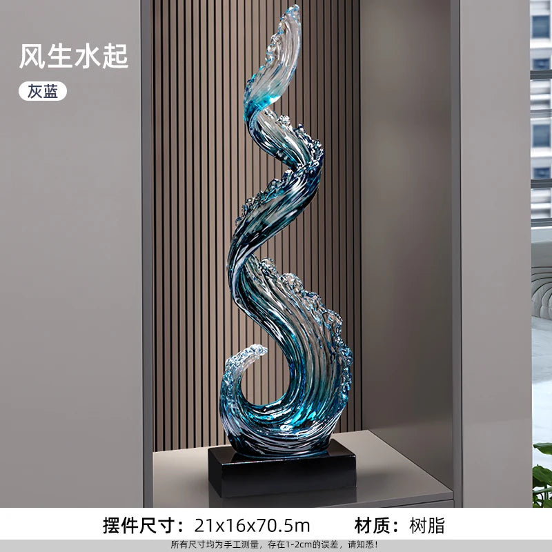 sculpture résine bleue vague moderne décoration intérieure entrée salon cadeau anniversaire nouvel an