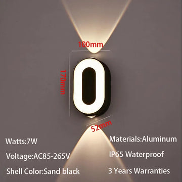 applique murale numérique chiffres porte extérieur intérieur led moderne noir blanc aluminium étanche