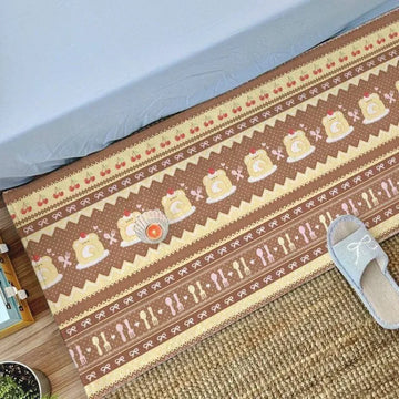 tapis peluche décoratif doux motif fruits étoiles rose rouge vert salon chambre enfant maison