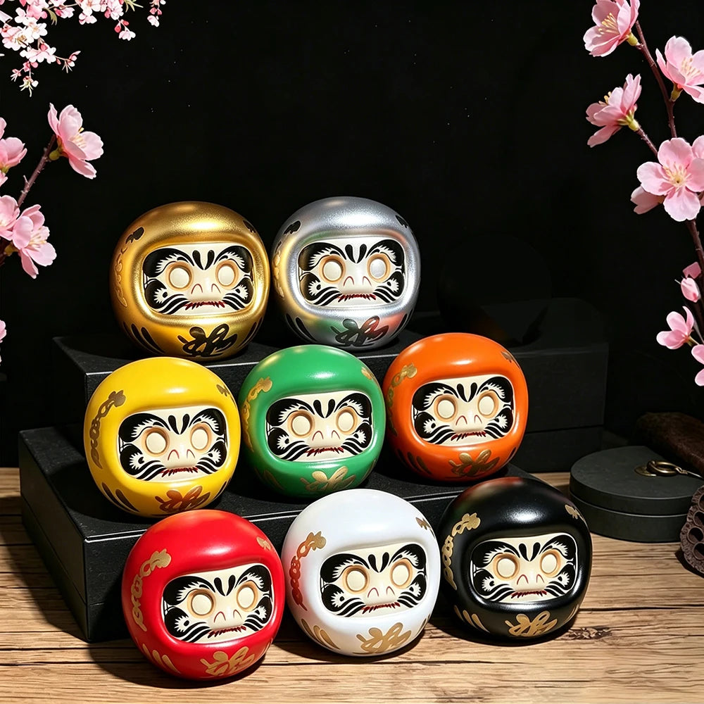 décoration zen daruma céramique rouge or argent vert jaune blanc noir fengshui mascotte traditionnelle