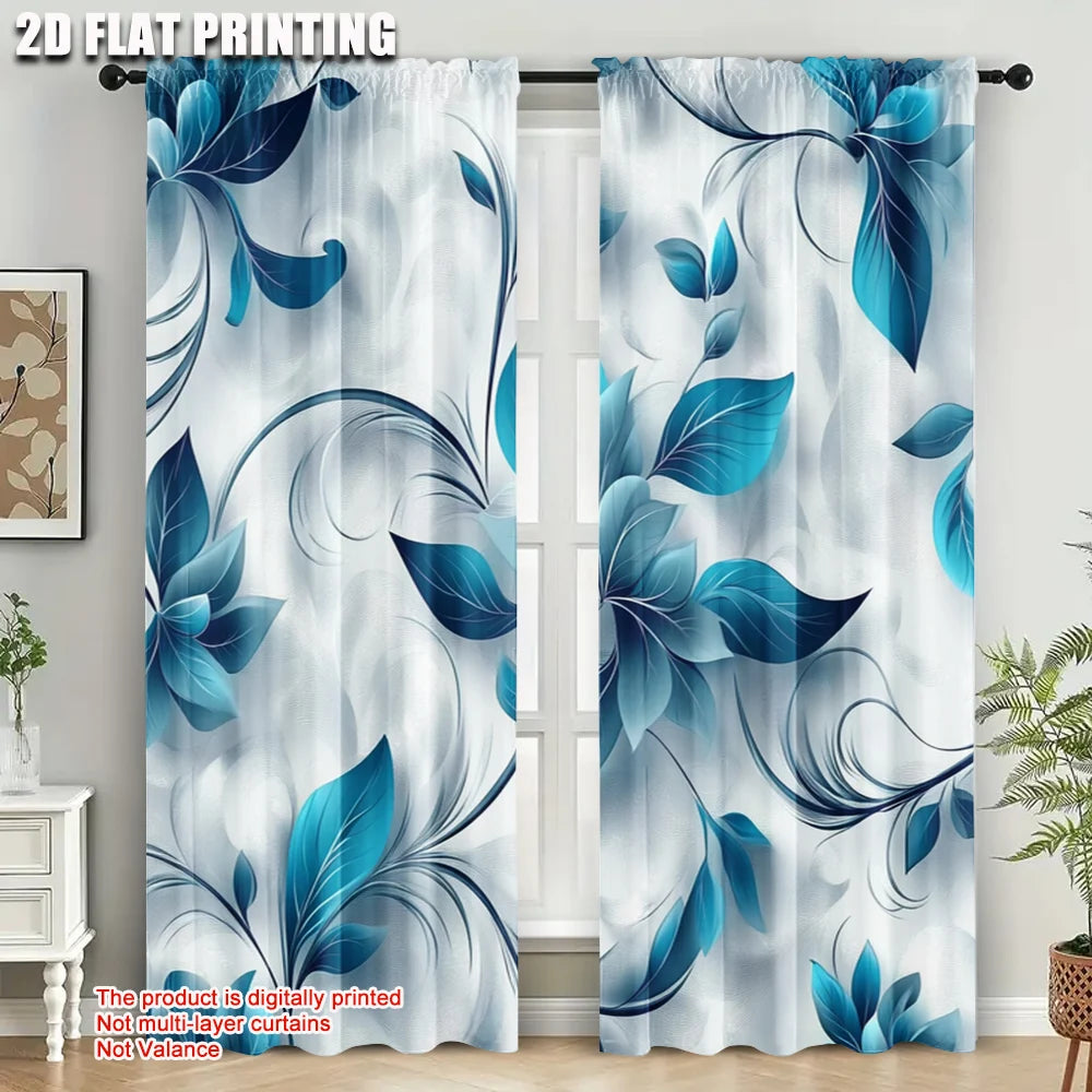 rideaux moderne floral bleu turquoise motifs abstraits deux panneaux polyester semi transparents