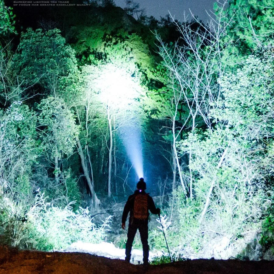lampe frontale rechargeable led noire moderne ceinture ajustable mode chasse pêche