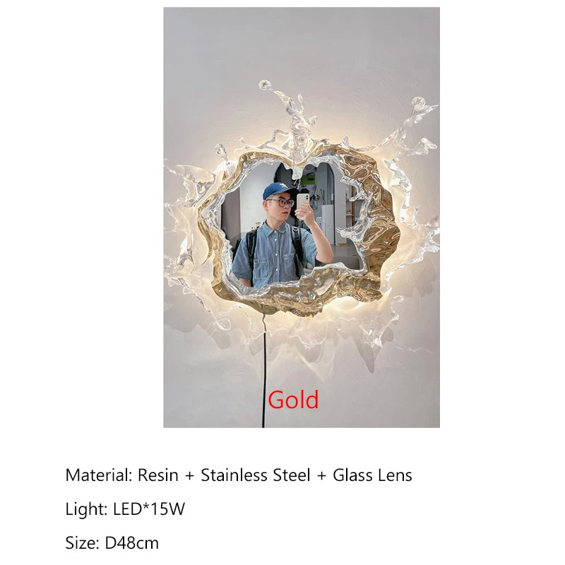 miroir moderne transparent argenté liquide ondulant salle bain cuisine chambre