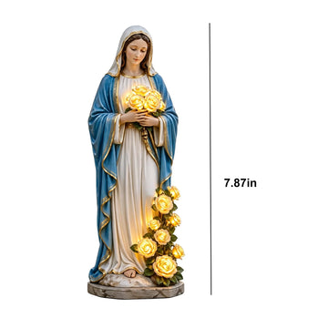 statue vierge marie résine illuminée roses blanc bleu doré extérieur intérieur religieuse classique