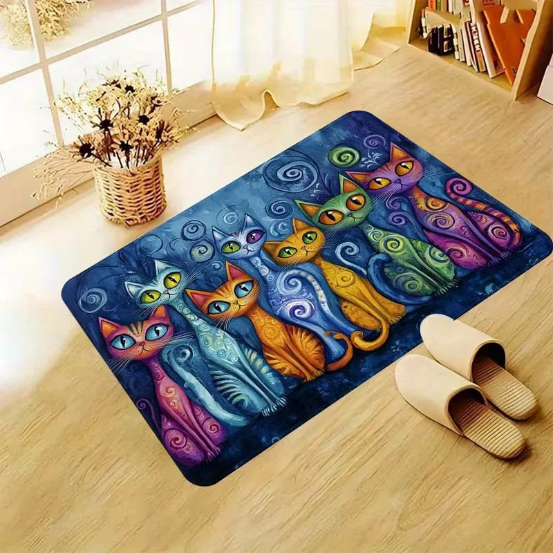 tapis moderne antidérapant multicolore chatons parapluie motifs pattes chien os 50x80cm salon chambre