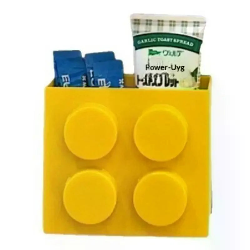 boîtes rangement magnétiques murales couleurs jaune vert bleu rouge moderne ludique cercles brique lego