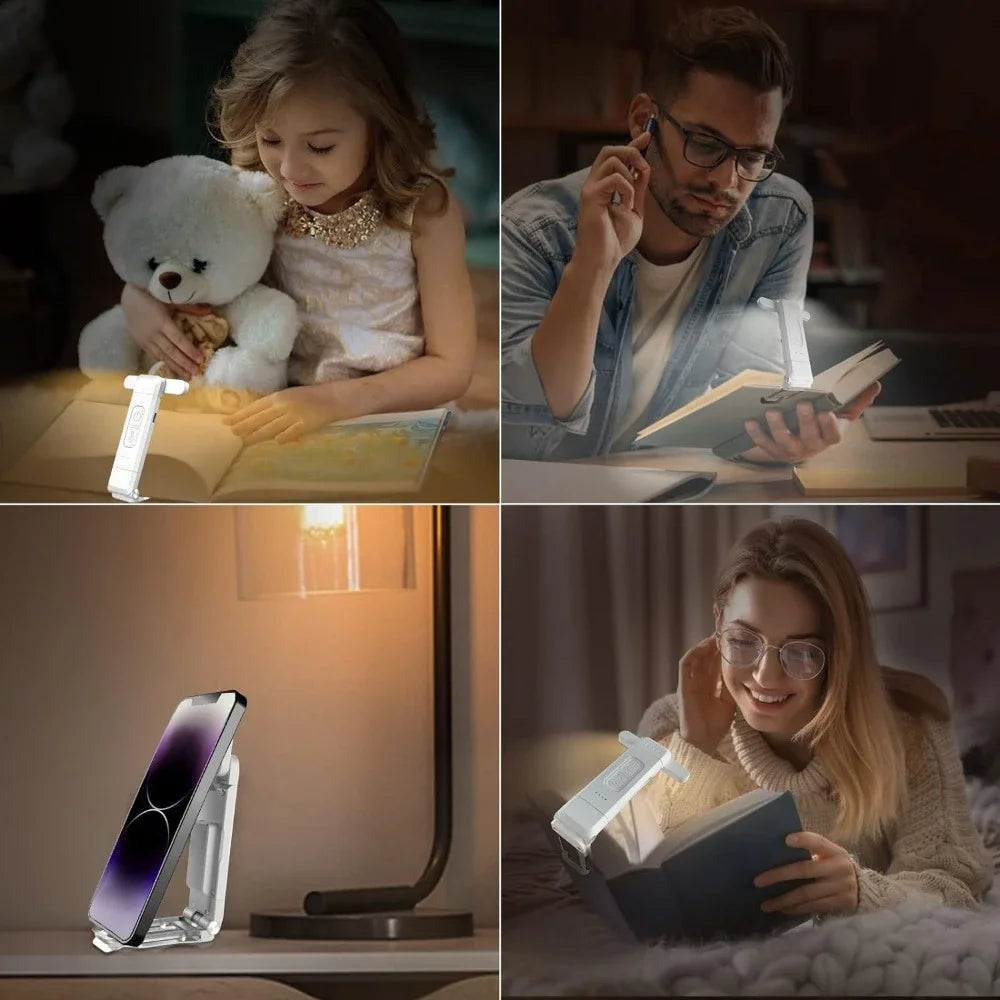 lampe lecture rechargeable led clip portable blanc trois couleurs adjustable charge type