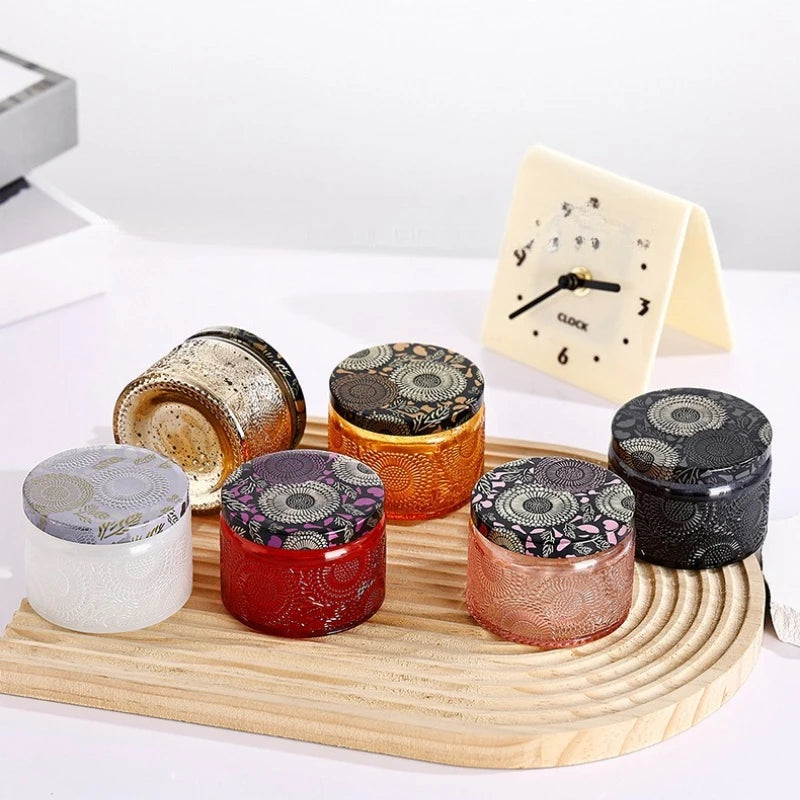 pots savon opaques vintage gravure bouchons jaune gris violet bleu rouge blanc 5pcs 120ml