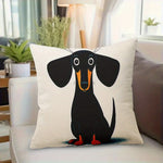 housse coussin carrée motif chien cartoon beige oeil blanc museau orange pattes rouges polyester
