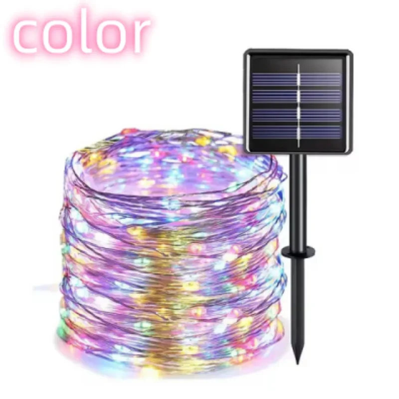 guirlande lumineuse solaire violet fil cuivre extérieur jardin décoration fête 300 led 32m étanche
