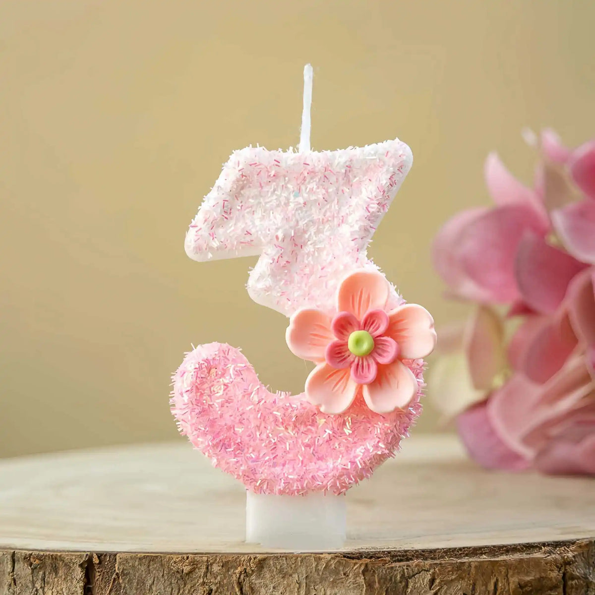 bougies numériques chiffres peluche rose blanches décoratives enfants anniversaire fleur plastique