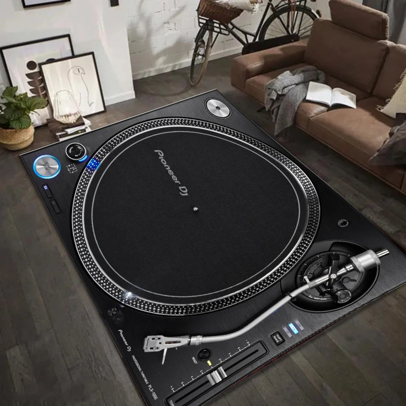 tapis dj logo technics moderne adhésif noir bordure blanche polypropylène polyester rectangle