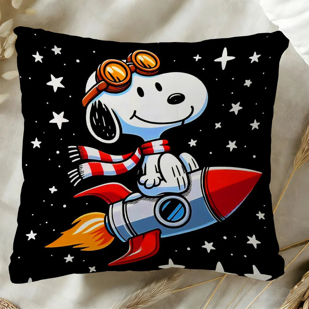 housse coussin carrée snoopy woodstock rouge jaune décorative canapé lit salon maison