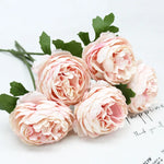 Bouquet artificiel pivoine rose pâle blanc feuilles vertes décoration intérieure romantique 29cm total length