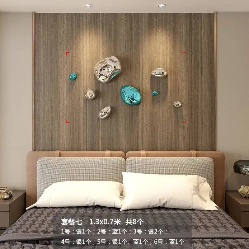 décoration murale moderne boules argent dorées fixations set intérieur