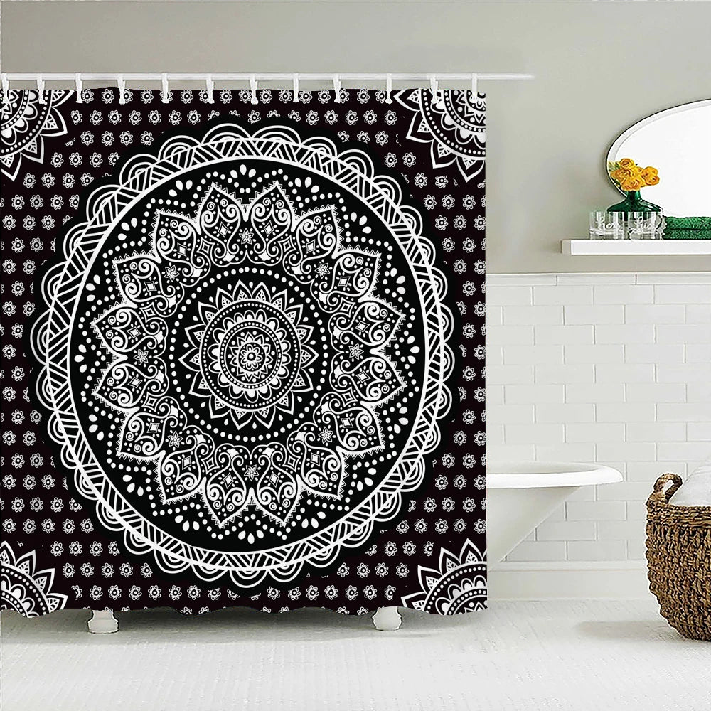 rideau douche boho multicolore fleurs mandalas geometrique opaque polyester respectueux environnement