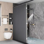 rideau douche gris foncé texturé rayures verticales moderne opacité ourlet standard polyester