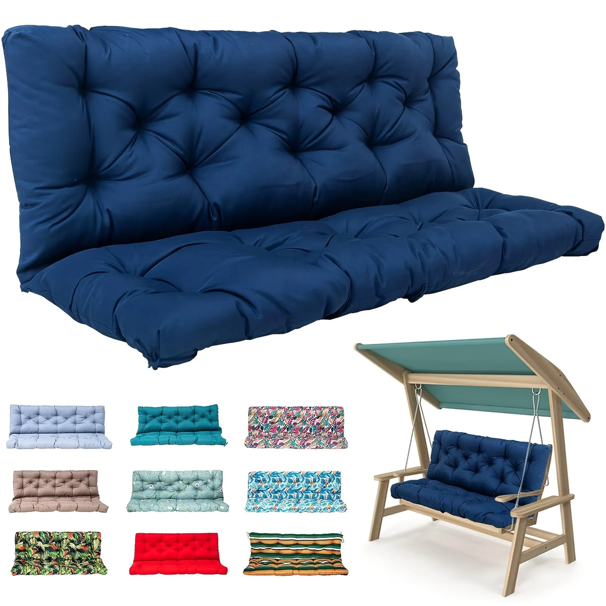 coussin balançoire bleu marine tufté antidérapant confortable double face 50x120cm coton pp polyester hand