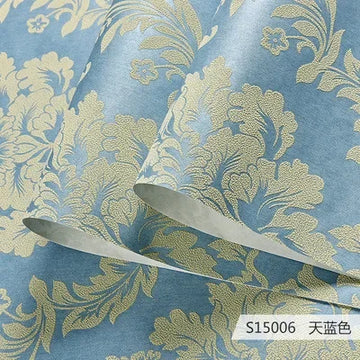 papier peint damassé fleuri résistant humidité sans formaldéhyde rouge doré beige