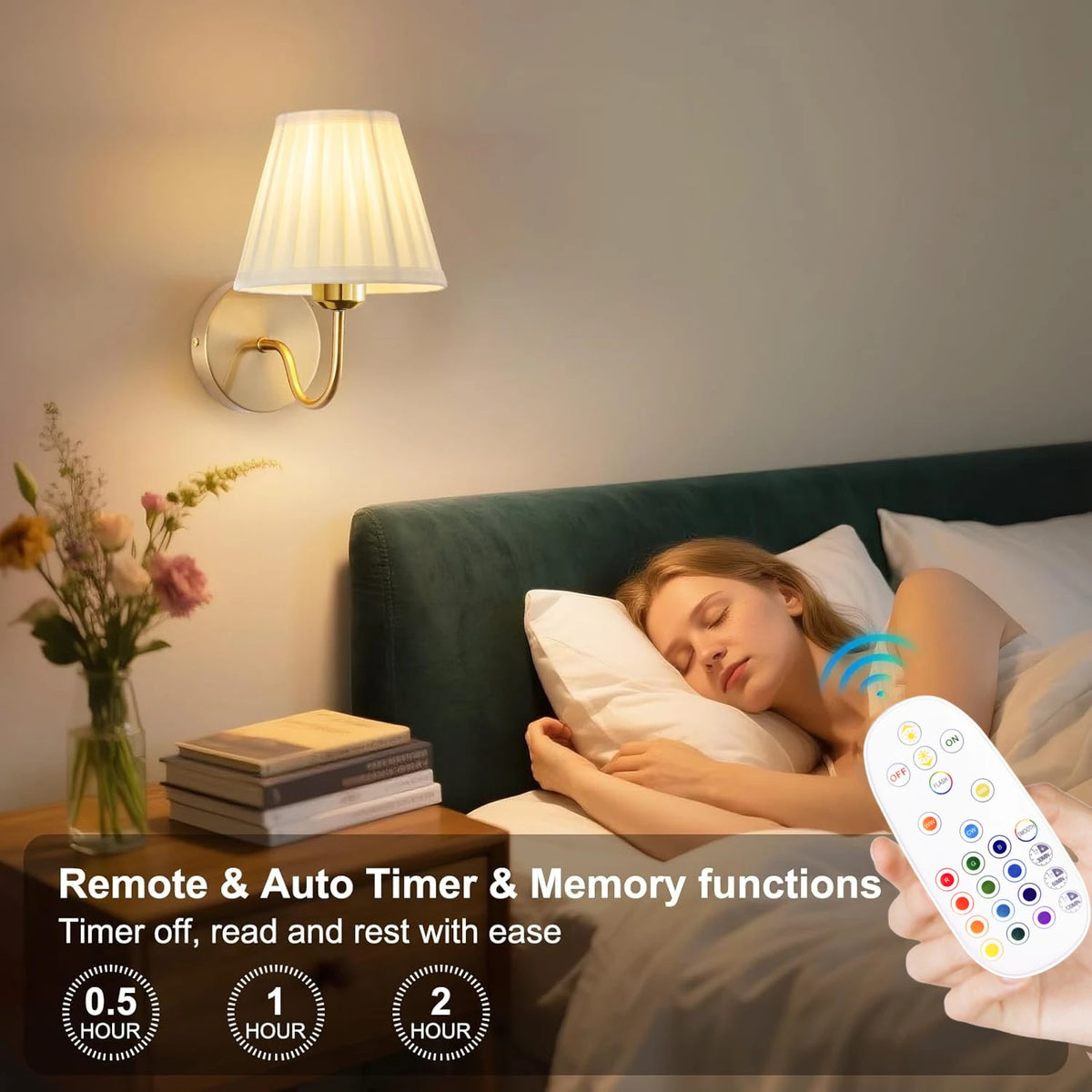 lampe murale sconce classique or abat jour plissé led télécommande 15 couleurs rvb chambre