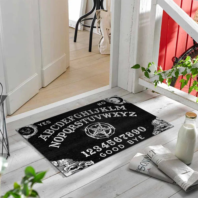 tapis sol noir thème surnaturel sorcière planche ouija crânes anti bactéries antidérapant résistant décoloration