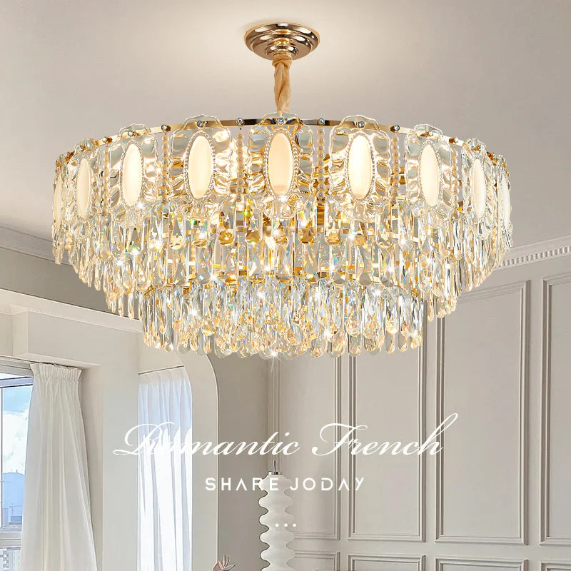 lustre doré cristal pendeloques classique moderne encastrée led 2000lm