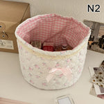 panier rangement vintage rose clair gris bleu carreaux rayures floral doux jouets accessoires chambre