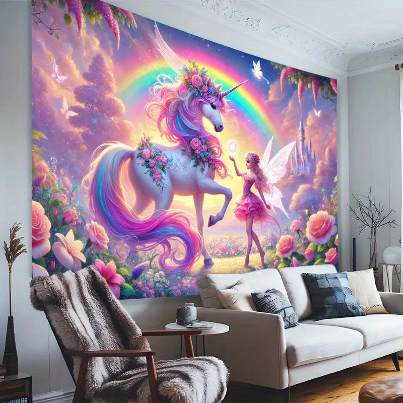 toile fond multicolore licorne fantaisie chambre enfant decoration murale personnalisée lint free