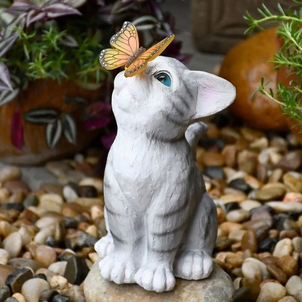 statues decoratives jardin lapin chat papillons lumiere led exterieur impermeable vent pluie