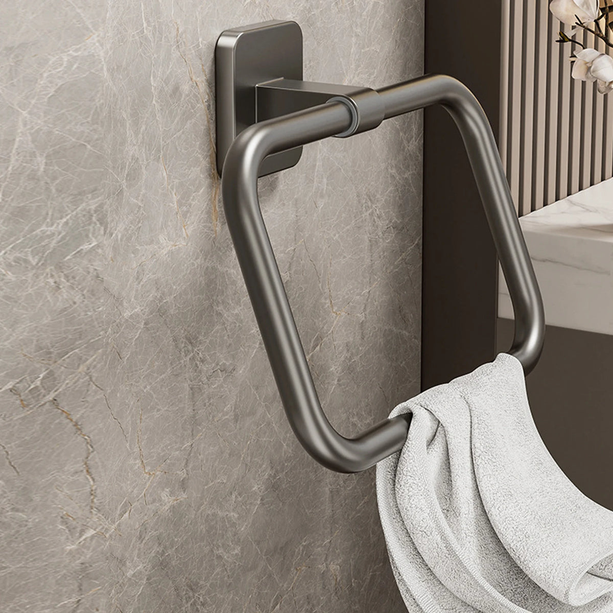 porte serviettes mural adhésif gris métallisé lisse moderne minimaliste aluminium électroplaqué sans perçage simple