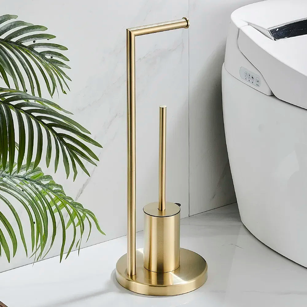 porte brosse toilette porte rouleau papier hygiénique acier inoxydable finition or moderne