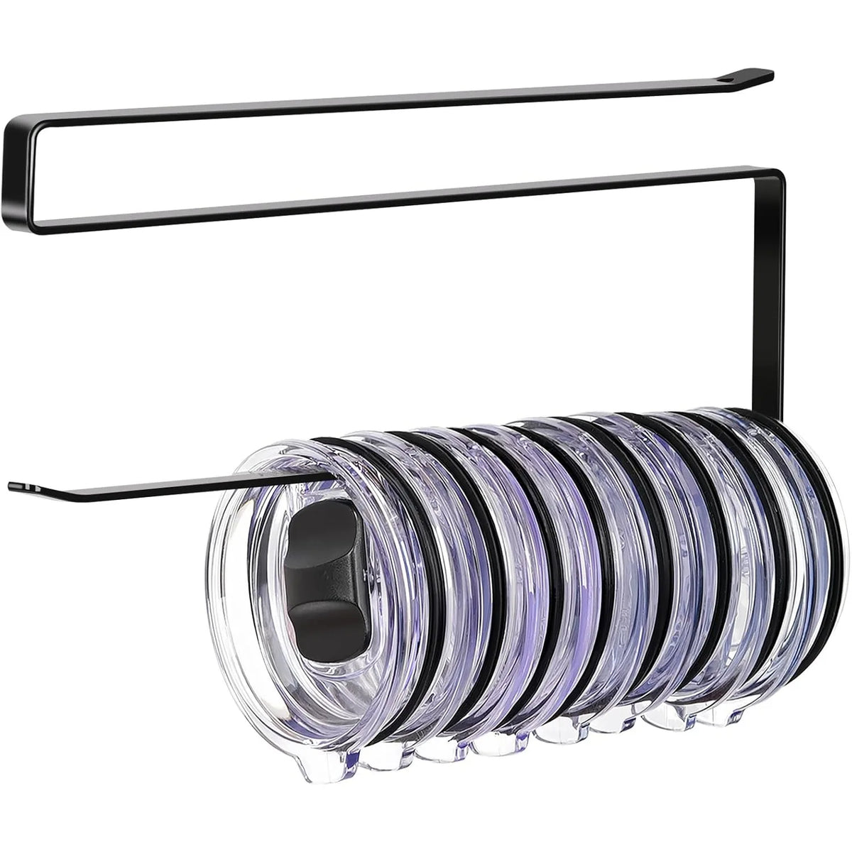 organisateur couvercle gobelets noir transparent moderne étagère pince multiple usage minimaliste cuisine salle bain