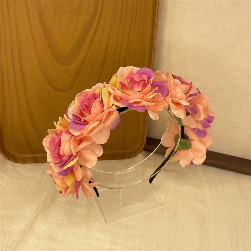 couronne fleurs artificielles bohème rouge rose blanche violette cheveux décoration mariage anniversaireintérieur