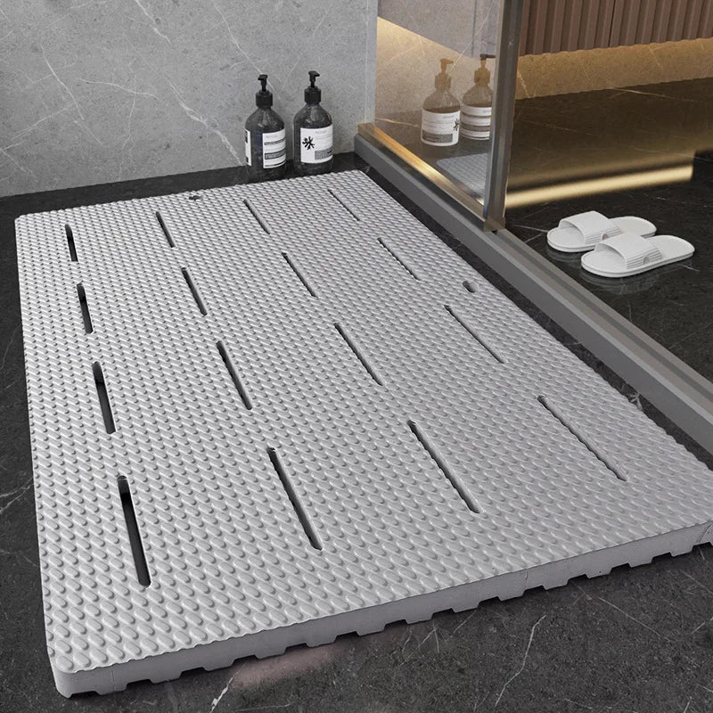 tapis bain mousse éva antidérapant hexagonal moderne gris texturé rainures opacité totale 85x60cm
