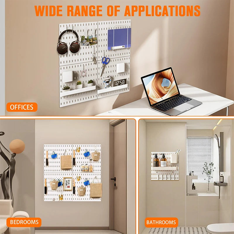 panneau rangement perforé blanc moderne clips étagères suspendues intérieur décoration utilitaire multifonctionnelle